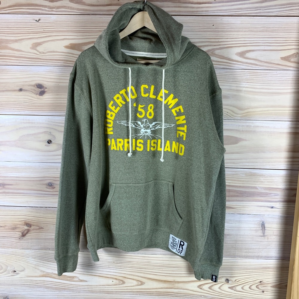 Roots of Fight Hoodie Mens L Green Roberto Clemente Parris Island Graphic